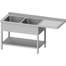 Stalgast Spültisch mit Grundboden und Überstand 1700x600x900 mm, mit zwei Becken links, mit Aufkantung, verschweißt