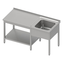Stalgast Cheftisch mit Grundboden unter der Arbeitsfläche, mit einem Becken rechts 1600x700x850 mm, mit Aufkantung, verschweißt
