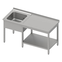 Stalgast Cheftisch mit Grundboden unter der Arbeitsfläche, mit einem Becken links 1600x600x850 mm, mit Aufkantung, verschweißt