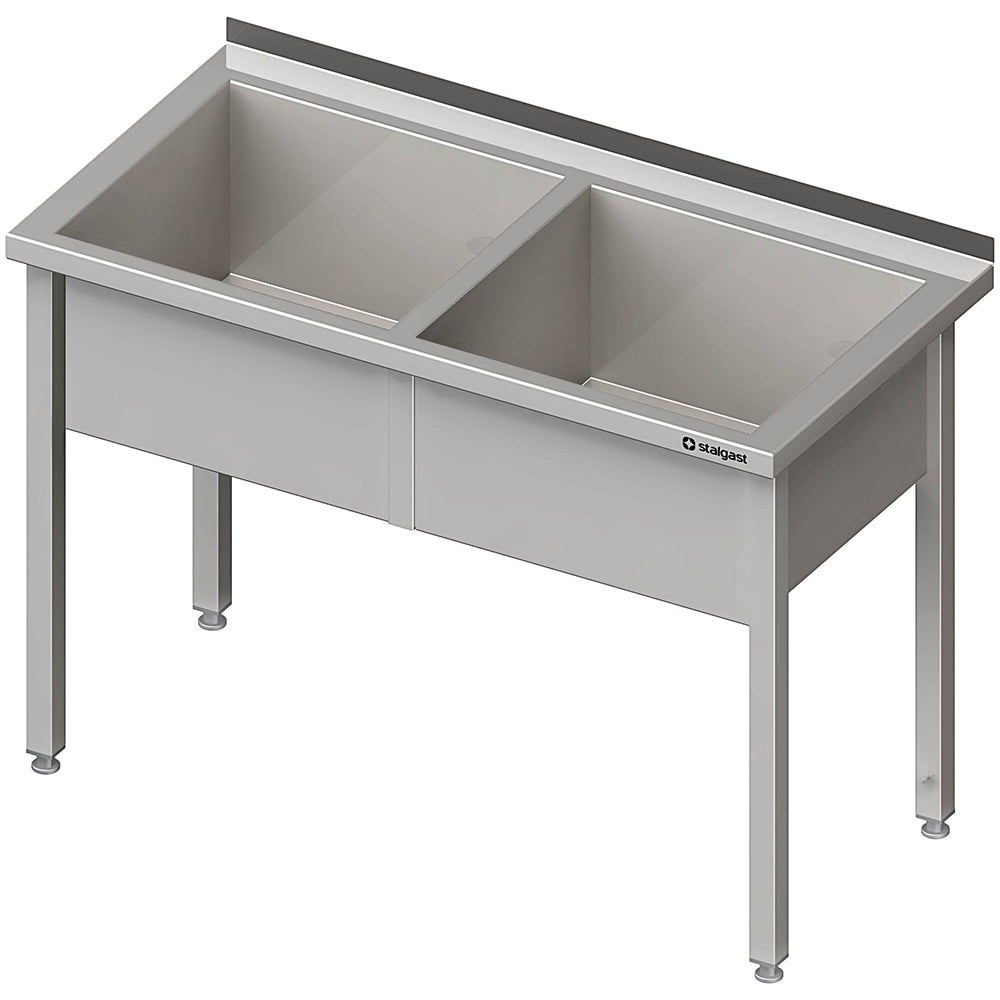 Stalgast Topfspüle mit zwei Becken, 1200x600x850 mm, 300 mm Beckenhöhe, mit Aufkantung, verschweißt