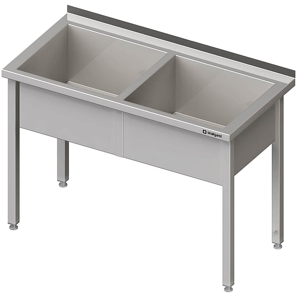 Stalgast Topfspüle mit zwei Becken, 1400x600x850 mm, 300 mm Beckenhöhe, mit Aufkantung, verschweißt