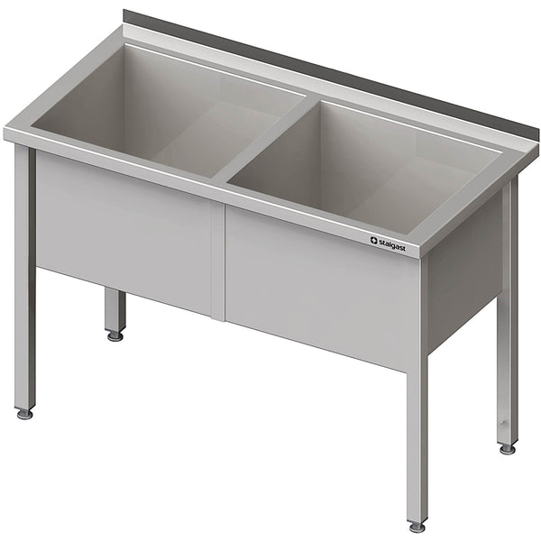 Stalgast Topfspüle mit zwei Becken, 1300x600x850 mm, 400 mm Beckenhöhe, mit Aufkantung, verschweißt