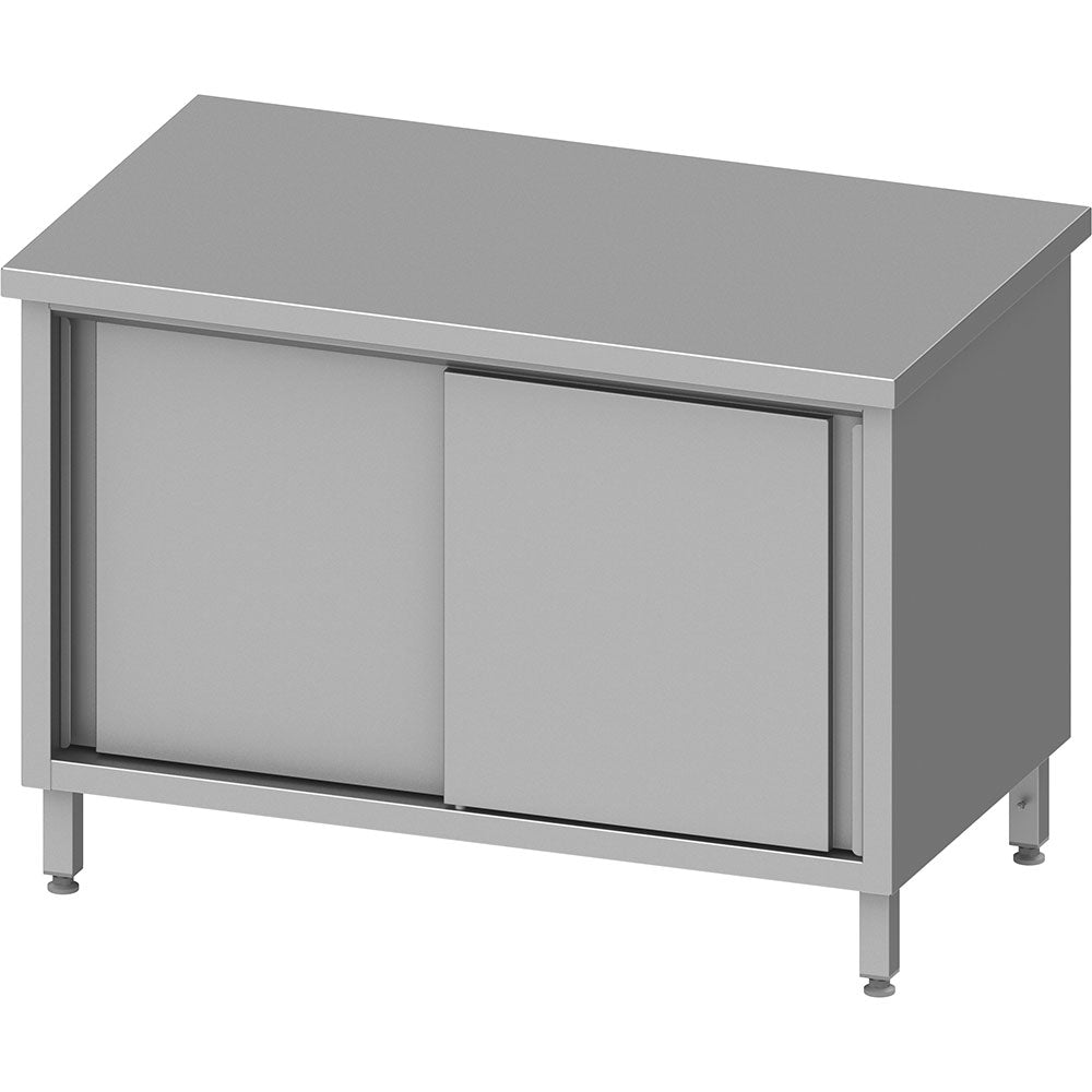 Stalgast Arbeitsschrank mit Schiebetüren, 1000x600x850 mm, ohne Aufkantung, verschweißt