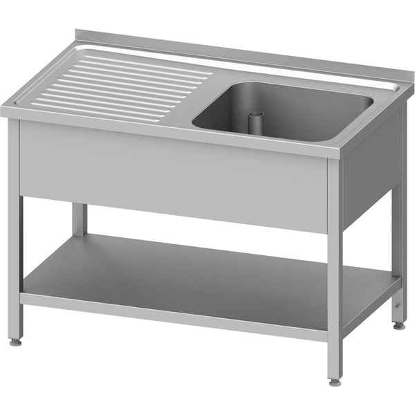 Stalgast Spültisch mit Grundboden 1300x600x850 mm, mit einem Becken rechts, mit Aufkantung, verschweißt