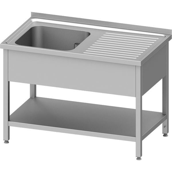 Stalgast Spültisch mit Grundboden 1200x600x850 mm, mit einem Becken links, mit Aufkantung, verschweißt