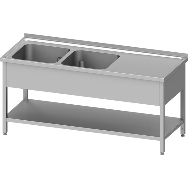 Stalgast Spültisch mit Grundboden 1200x600x850 mm, mit zwei Becken links, mit Aufkantung, verschweißt