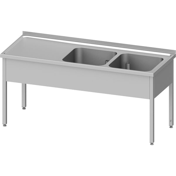 Stalgast Spültisch ohne Grundboden 1200x600x850 mm, mit zwei Becken rechts, mit Aufkantung, verschweißt