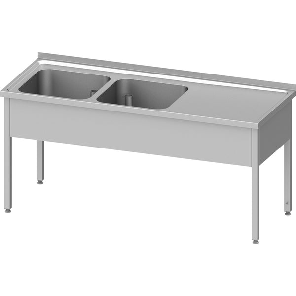 Stalgast Spültisch ohne Grundboden 1200x700x850 mm, mit zwei Becken links, mit Aufkantung, verschweißt