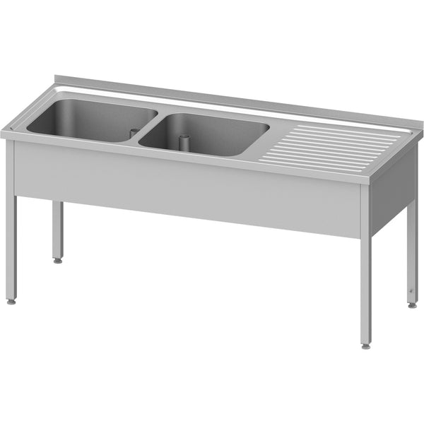 Stalgast Spültisch ohne Grundboden 1400x600x850 mm, mit zwei Becken links, mit Aufkantung, verschweißt