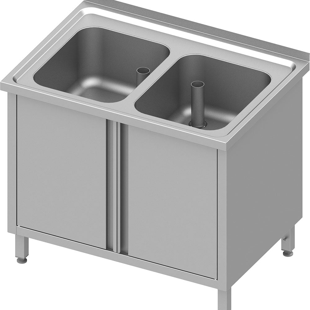 Stalgast Spülschrank mit Flügeltüren 1000x600x850 mm, mit zwei Becken mit Aufkantung, verschweißt