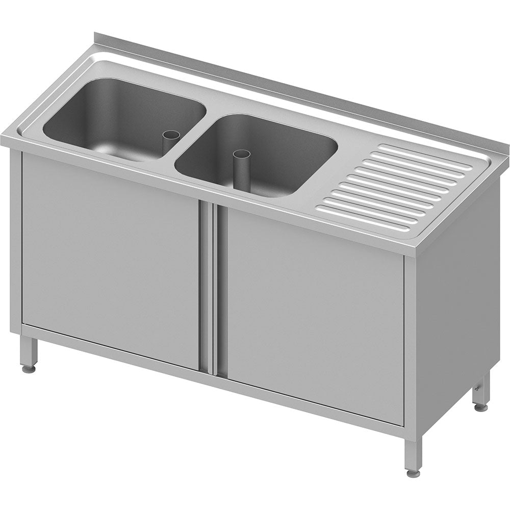 Stalgast Spülschrank mit Flügeltüren, 1900x600x850 mm, mit zwei Becken links, mit Aufkantung, verschweißt