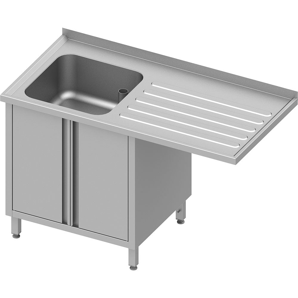 Stalgast Spülschrank mit Flügeltüren und Überstand 1200x600x900 mm, mit einem Becken links, mit Aufkantung, verschweißt
