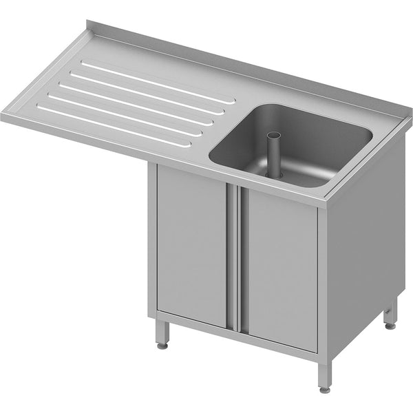 Stalgast Spülschrank mit Flügeltüren und Überstand 1300x700x900 mm, mit einem Becken rechts, mit Aufkantung, verschweißt