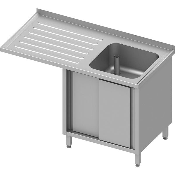 Stalgast Spülschrank mit Schiebetüren und Überstand 1200x600x900 mm, mit einem Becken rechts, mit Aufkantung, verschweißt