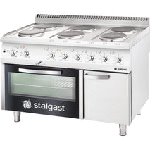 Stalgast Elektro-Herd mit 6 Kochplatten, Umluft-Backofen GN 1/1 und eintürigem Unterschrank, Serie 700 ND