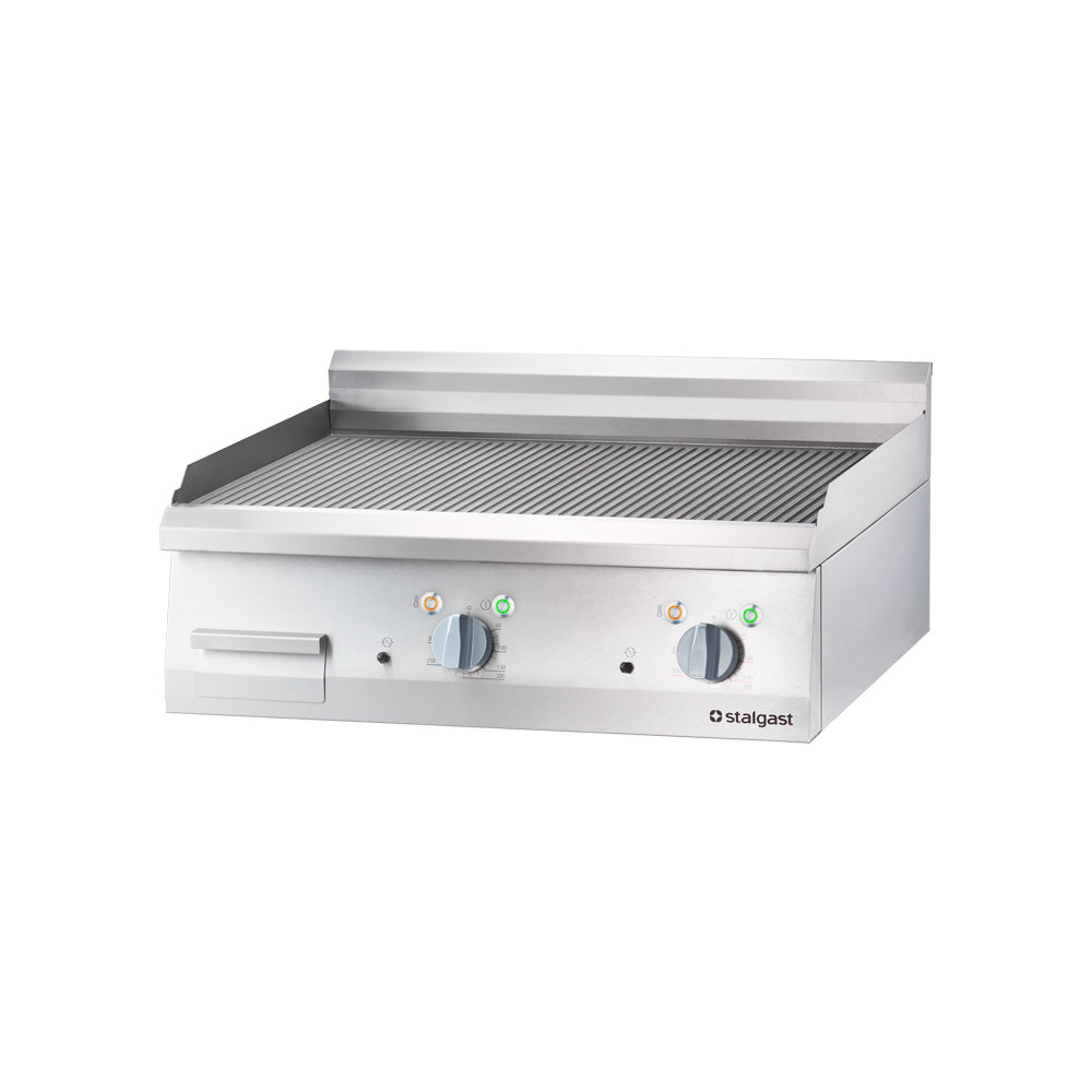 Stalgast Edelstahl Elektro-Griddleplatte als Tischgerät, 800x700 mm, gerillte Grillfläche, Serie 700 ND