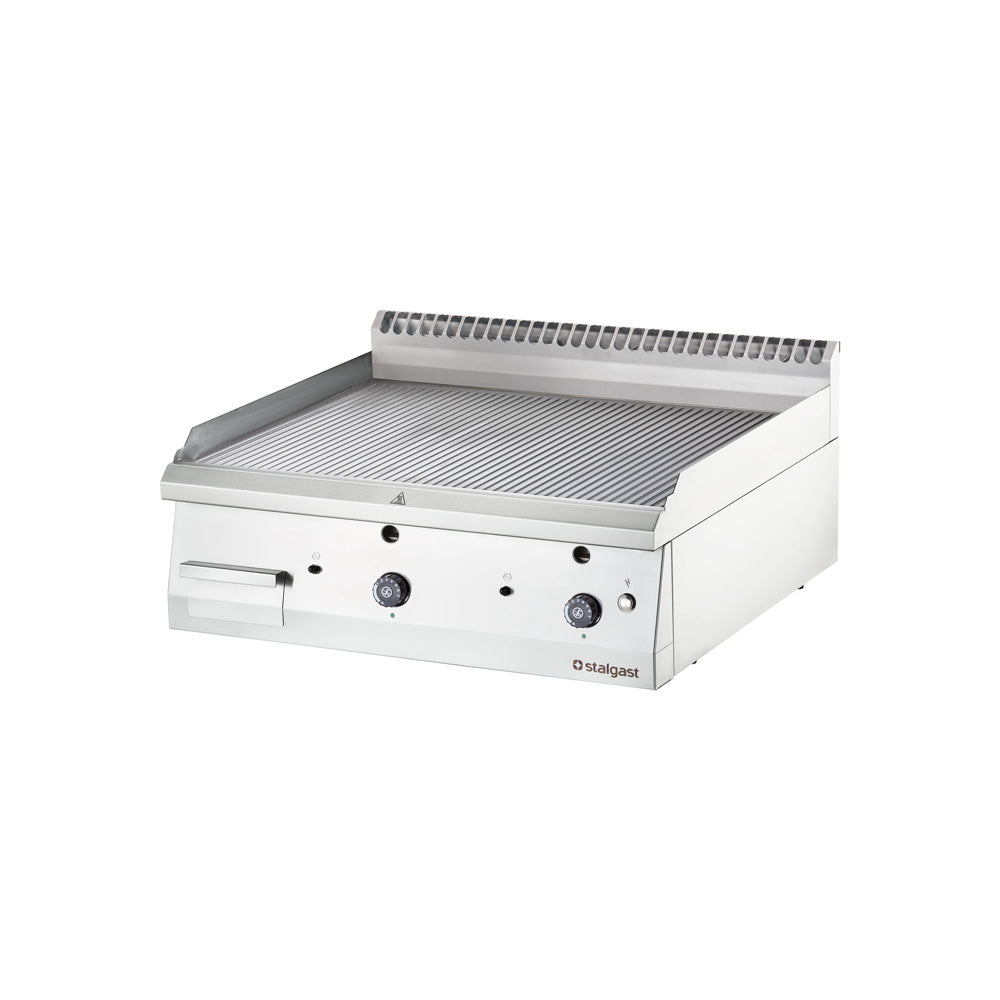 Stalgast Edelstahl Gas-Griddleplatte als Tischgerät, 800x700 mm, gerillte Grillfläche, Serie 700 ND
