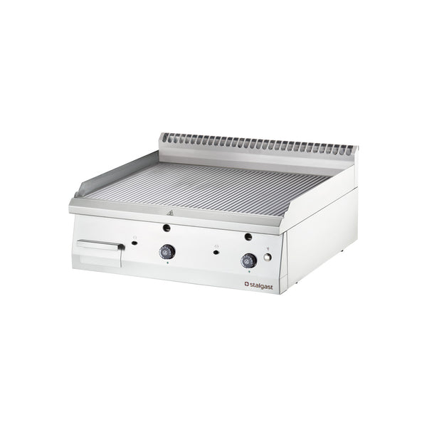 Stalgast Edelstahl Gas-Griddleplatte als Tischgerät, 800x700 mm, gerillte Grillfläche, Serie 700 ND