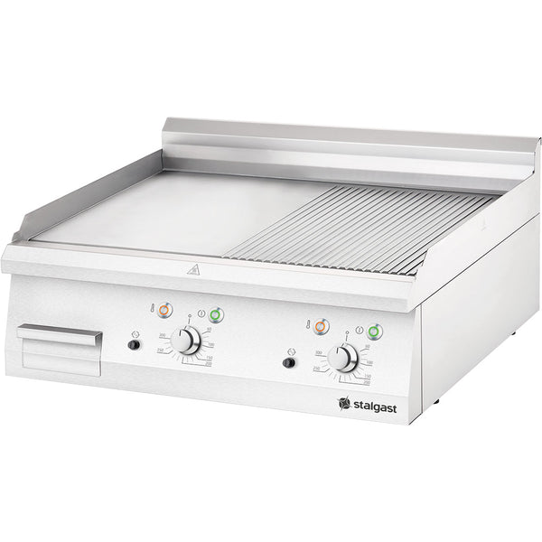 Stalgast Edelstahl Elektro-Griddleplatte als Tischgerät, 800x700 mm, ½ glatte/½ gerillte Grillfläche, Serie 700 ND