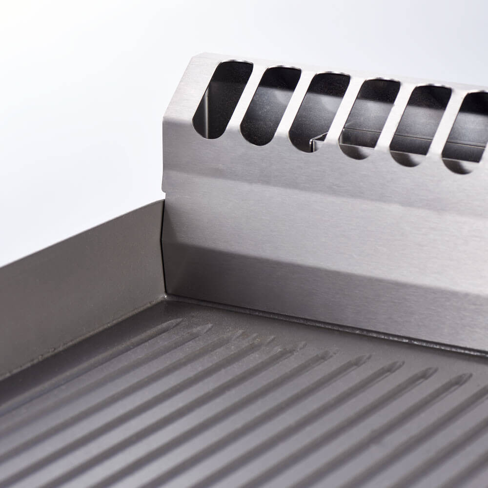 Stalgast Edelstahl Elektro-Griddleplatte als Tischgerät, 800x700 mm, ½ glatte/½ gerillte Grillfläche, Serie 700 ND