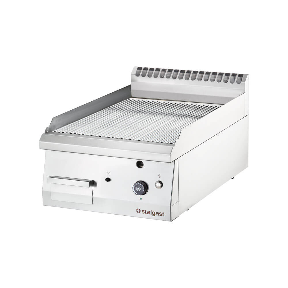 Stalgast verchromte Gas-Griddleplatte als Tischgerät, 400x700 mm, gerillte Grillfläche, Serie 700 ND
