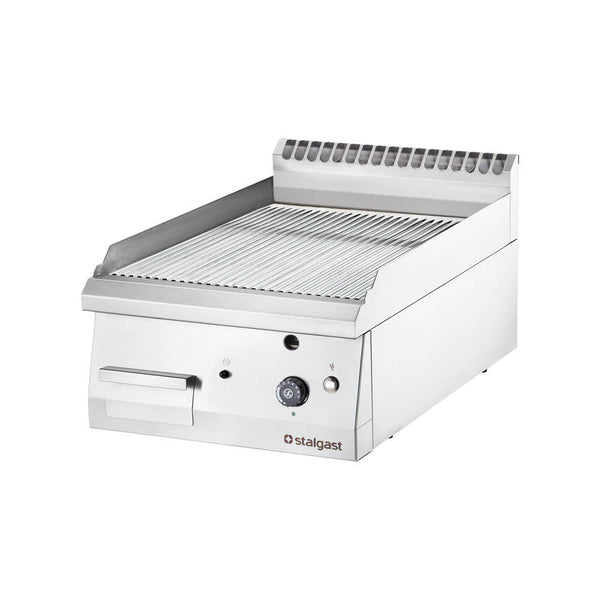 Stalgast verchromte Gas-Griddleplatte als Tischgerät, 400x700 mm, gerillte Grillfläche, Serie 700 ND