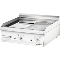 Stalgast verchromte Elektro-Griddleplatte als Tischgerät, 800x700 mm, ½ glatte/½ gerillte Grillfläche, Serie 700 ND
