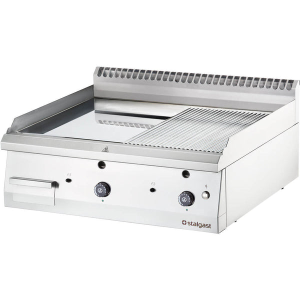 Stalgast Gas-Griddleplatte, verchromt, Tischgerät, Serie 700 ND - ½ glatt / ½ gerillt 800x700x250 mm (BxTxH)