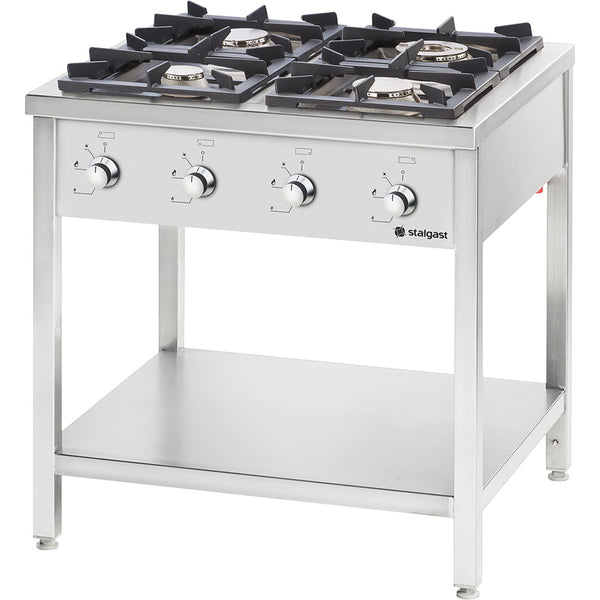 Stalgast Edelstahl Gasherd Serie 700, 4-Brenner (3,5+2x5+7), G20, 800x700x850 mm (BxTxH)