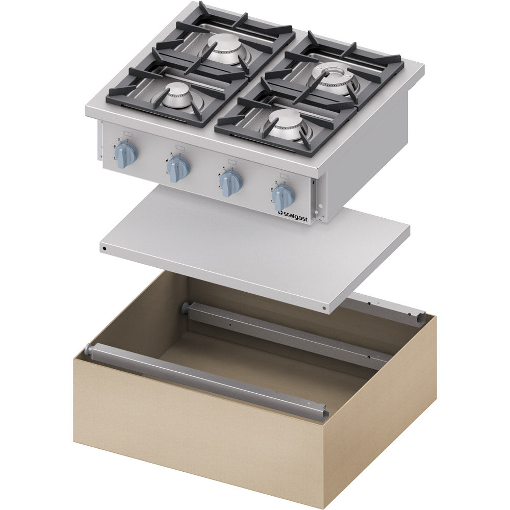 Stalgast Gasherd Serie 700, 4-Brenner (3,5+2x5+7), G30, 800x700x850 mm (BxTxH), Selbstmontage