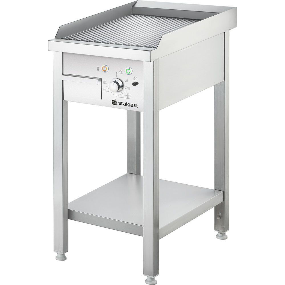 Stalgast Elektro-Griddleplatte als Standgerät - gerillt, Unterbau offen, 400 x 700 x 850 mm (BxTxH)