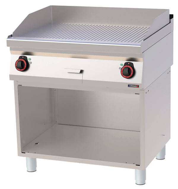 Grillplatte gerillt verchromt mit offenem Unterbau 80