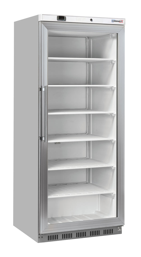 Glastür-Tiefkühlschrank 600 L Edelstahl