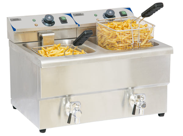 Elektro-Fritteuse mit Ablasshahn 2 x 8 Liter