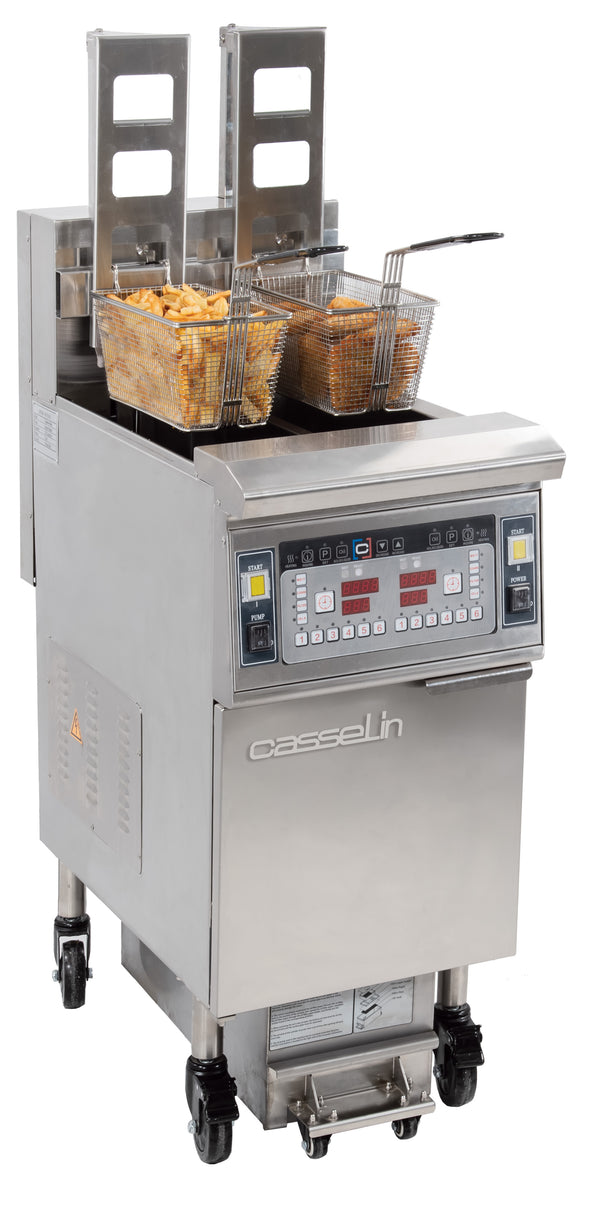Elektro-Fritteuse mit automatischer Korbhebung und Filtration 2 x 12 Liter