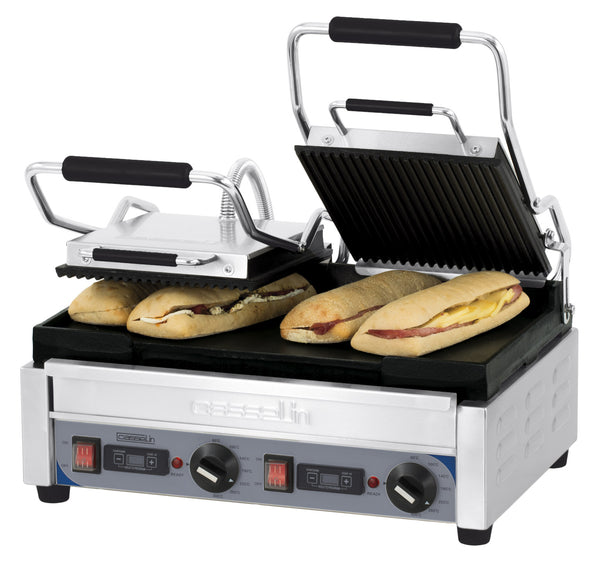 Kontaktgrill Premium doppelt Platten gerillt - glatt mit Timer