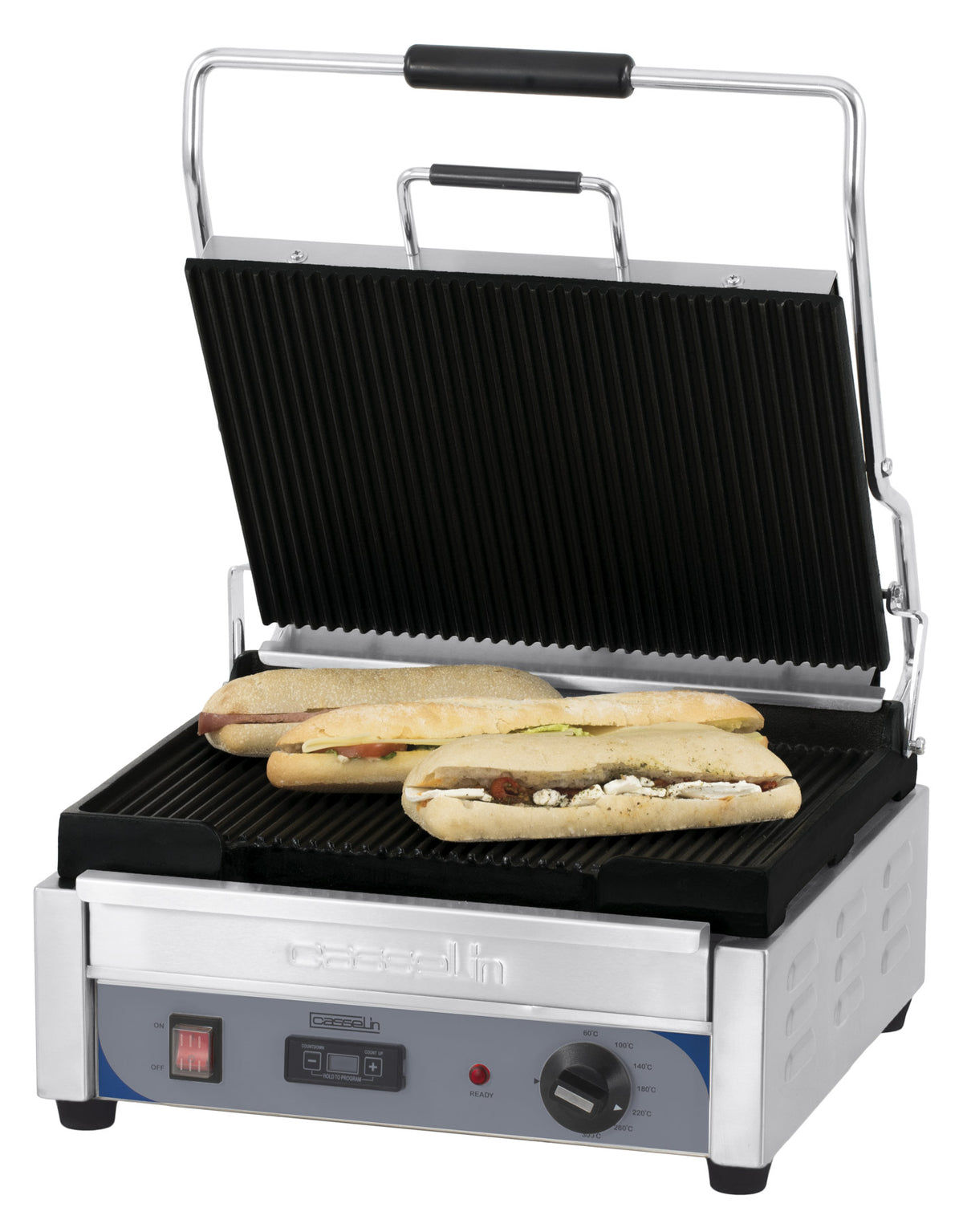 Kontaktgrill Premium groß Platten gerillt - gerillt mit Timer