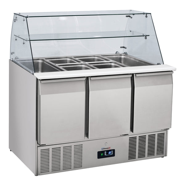 Saladette mit Glasvitrine 3 Türen GN 1/1