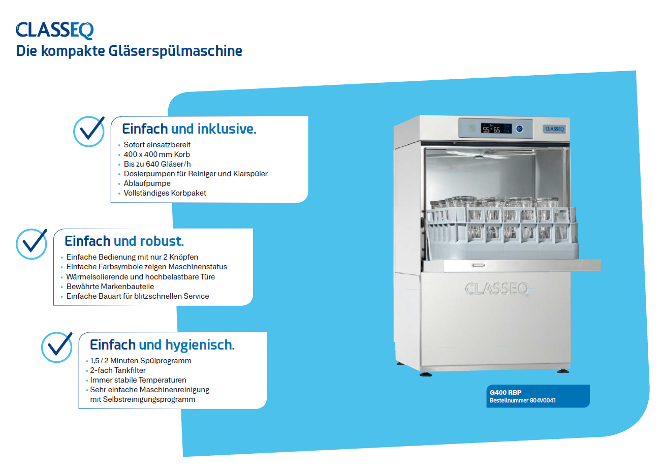 Classeq G400 RBP Gläserspülmaschine Spülmaschine Bistrospülmaschine
