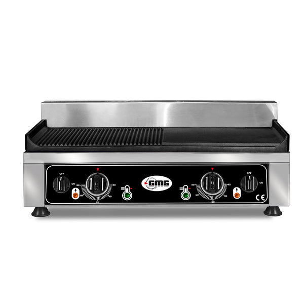 GMG Grillplatte 52 × 24 cm, glatt und gerillt, 2 Heizzonen, Gusseisen