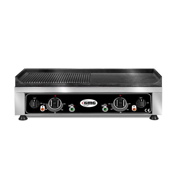 GMG Grillplatte 68 × 45 cm, glatt und gerillt, 2 Heizzonen, Gusseisen