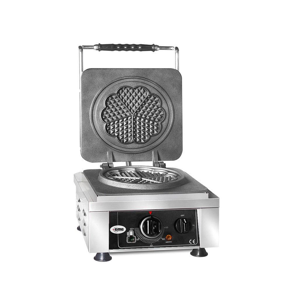 GMG Waffeleisen Amore-M, 1x Ø 17cm, 50° bis 300°C, Feste Backplatte aus Gusseisen, Umlaufende Fettfangrinne, Gehäuse Ede