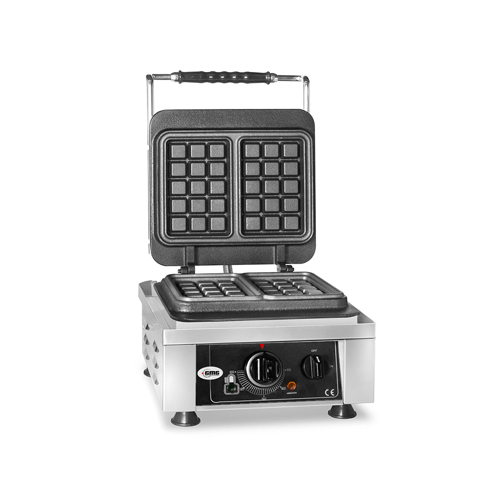 GMG Waffeleisen Bruxelles, 2x (10,2 x 16,5 x 2,6cm), 50° bis 300°C Feste Backplatte aus Gusseisen, Gehäuse Edelstahl