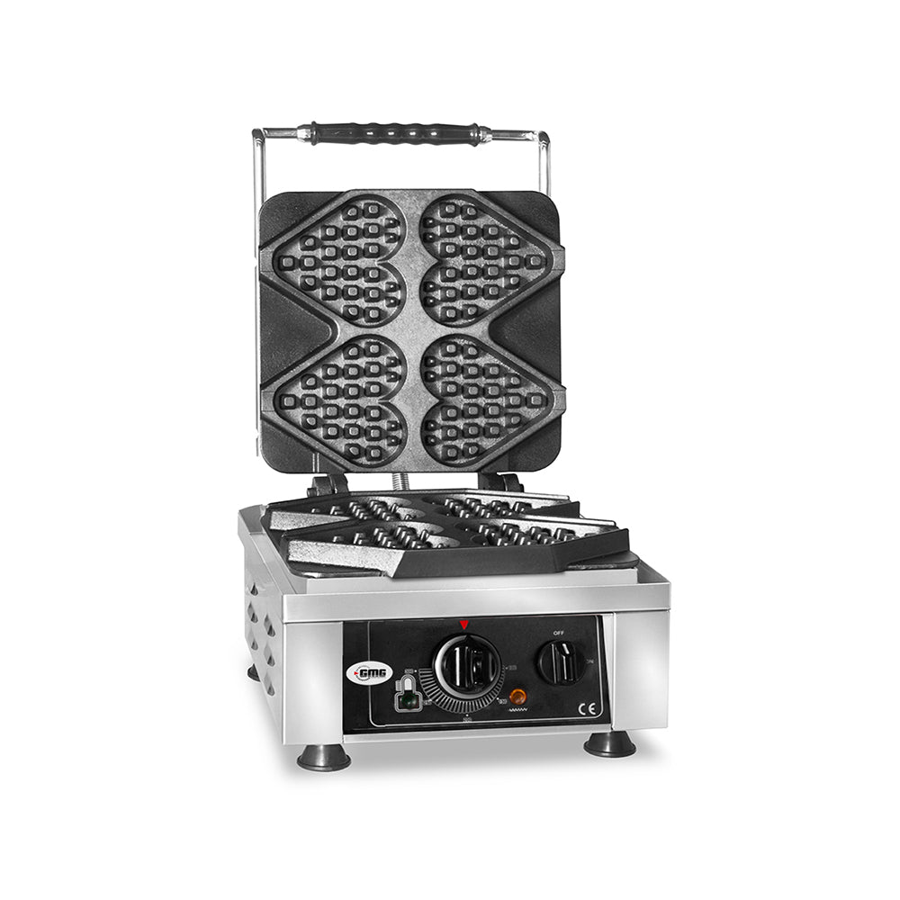 GMG Waffeleisen Ti amo, 4x (13,2 x 12,5 x 2,8cm), 50° bis 300°C Feste Backplatte aus Gusseisen, Gehäuse Edelstahl