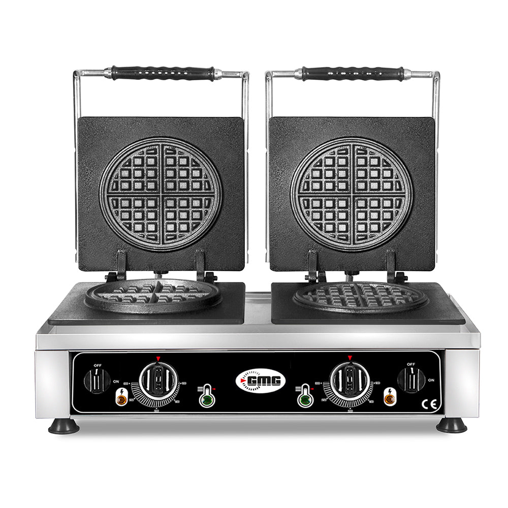 GMG Waffeleisen American, 2x (Ø 16 x 1,5cm), 50° bis 300°C Feste Backplatte aus Gusseisen, Fettfangrinne, Gehäuse Edelst