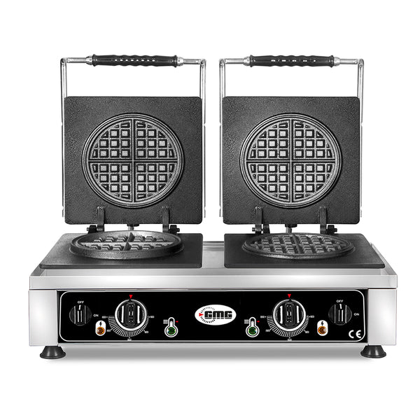 GMG Waffeleisen American, 2x (Ø 16 x 1,5cm), 50° bis 300°C Feste Backplatte aus Gusseisen, Fettfangrinne, Gehäuse Edelst