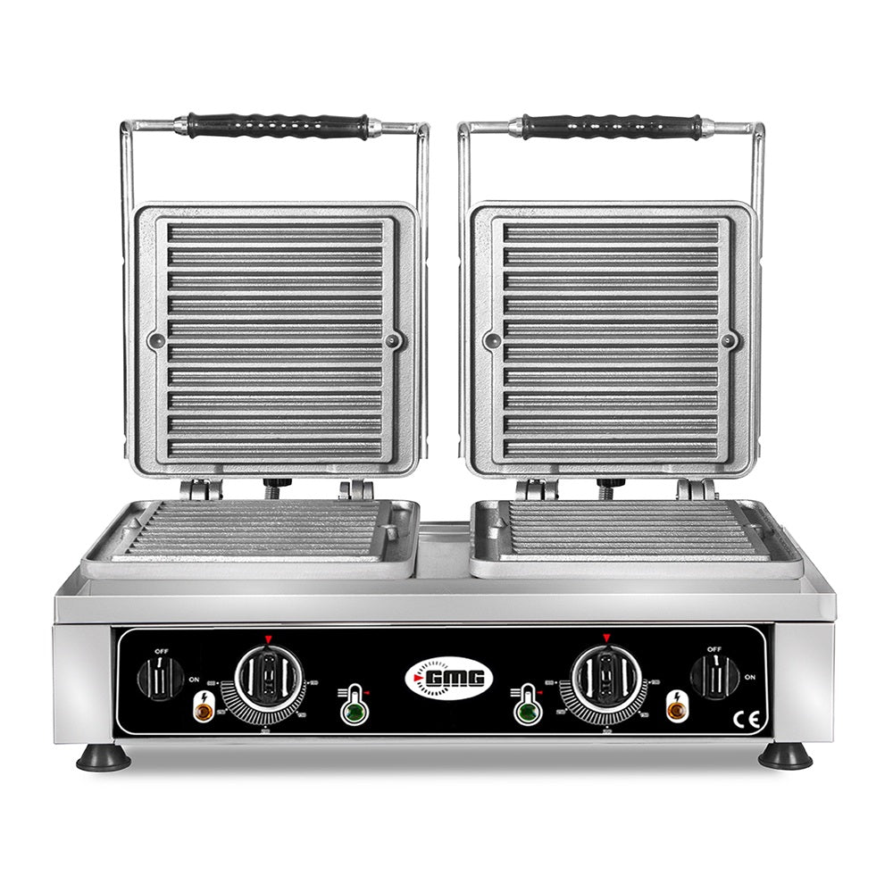 GMG Waffeleisen Churo, 2x (10 x 21cm x 2 x 1cm / 2cm), 50° bis 300°C Feste Backplatte aus Gusseisen, Fettfangrinne