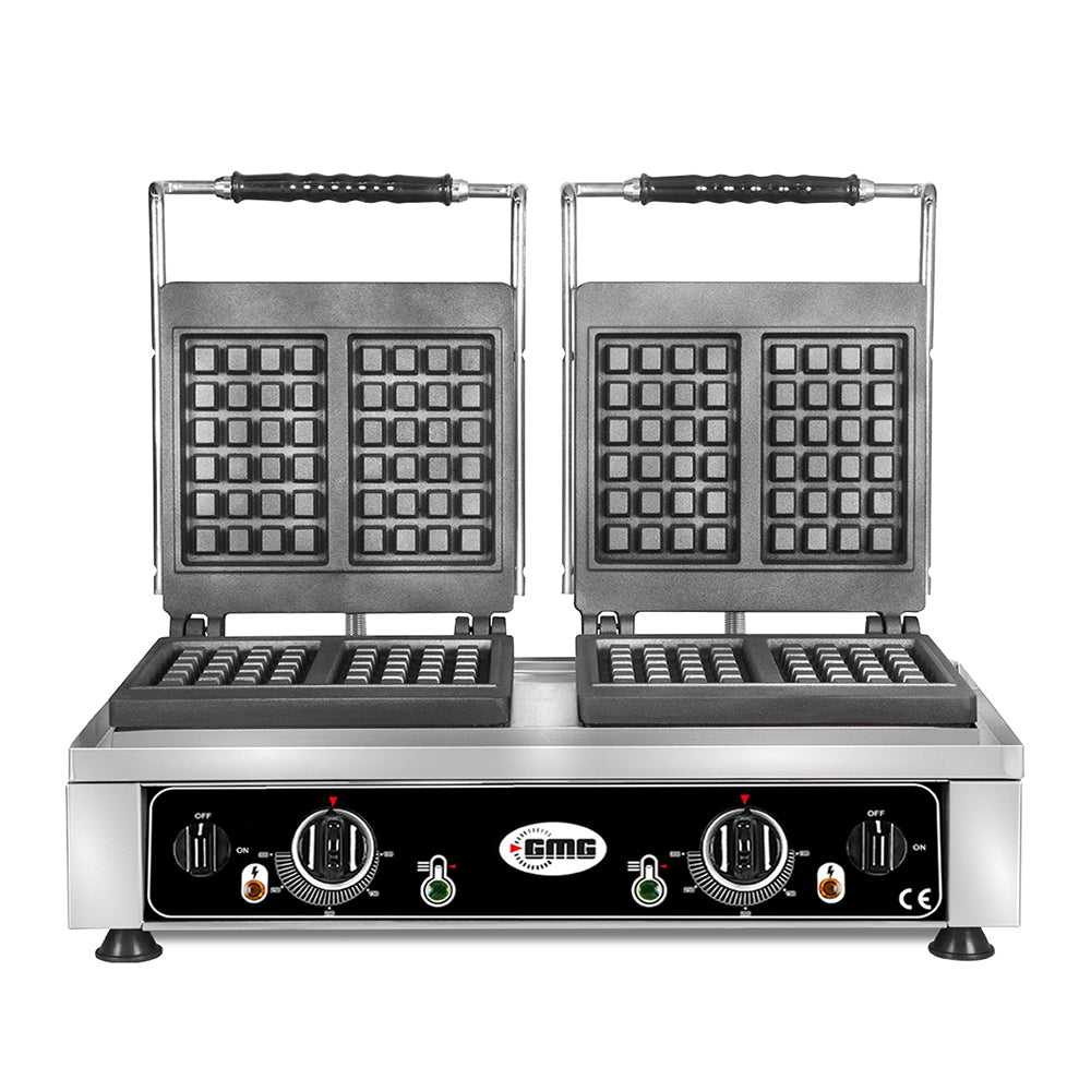 GMG Waffeleisen Classico, 4x (10 x 17 x 1.5cm), 50° bis 300°C, Feste Backplatte aus Gusseisen, Umlaufende Fettfangrinne