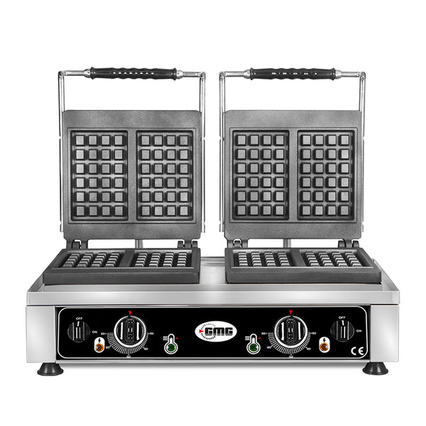 GMG Waffeleisen Classico, 4x (10 x 17 x 1.5cm), 50° bis 300°C, Feste Backplatte aus Gusseisen, Umlaufende Fettfangrinne