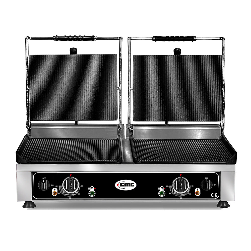GMG Doppel-Kontaktgrill 2 × 36 × 27 cm, oben und unten gerillt, Gusseisen